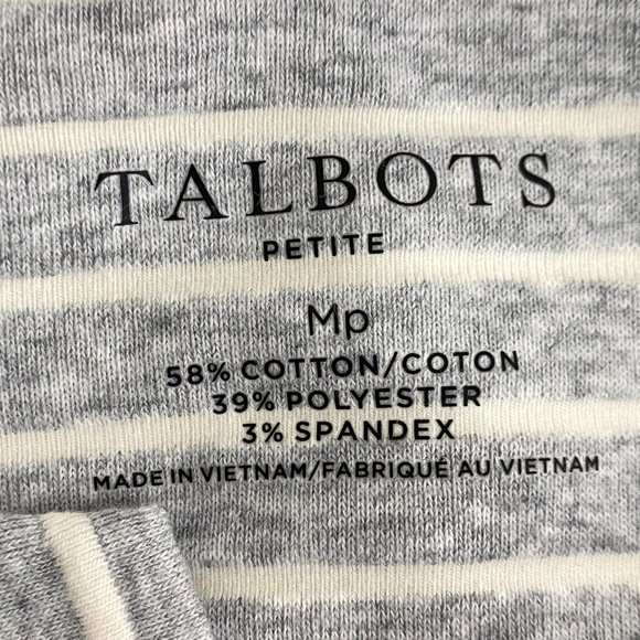 Talbots Grey Striped Notch Neck Top Women's Size Medium Petite - Picture 3 of 6